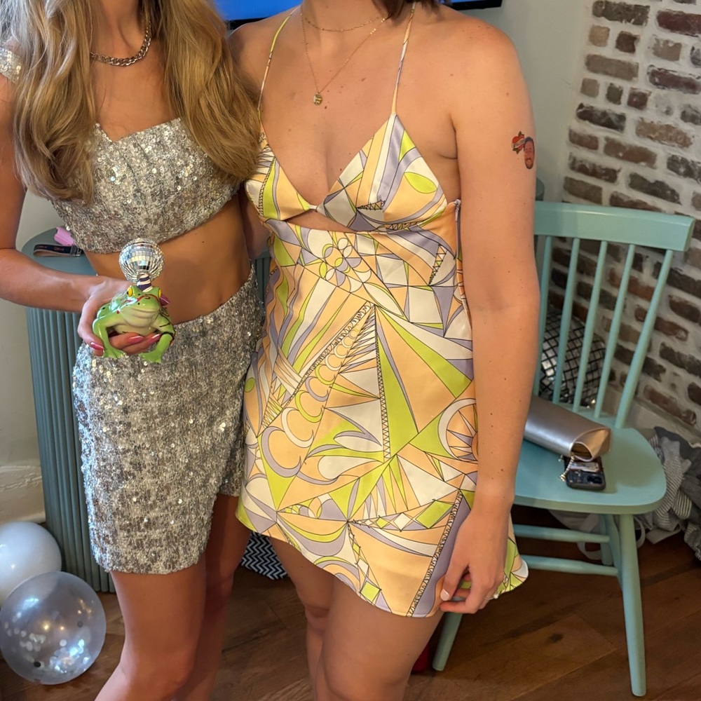 Zara 70s Disco Satin Mini Cutout Dress - Picture 6 of 6